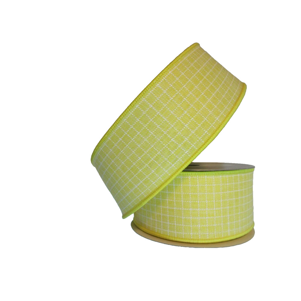 Yellow Gingham Wire Edge Ribbon 2 1/2" x 10 yds Farrisilk Spring Easter Wreaths